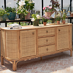 Длинный комод из ротанга с дверцами и ящиками Simone Rattan Chest of Drawers варинант исполнения - 8 | Loft Concept в Саратове