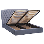 Кровать двуспальная серая с основанием из массива дерева с мягким изголовьем Velour Beds варинант исполнения - 2 | Loft Concept в Саратове