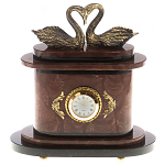 Часы настольные из натурального камня с декором в виде двух лебедей Swans Stone Clock варинант исполнения - 5 | Loft Concept в Саратове