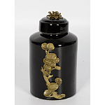 Банка с крышкой из фарфора с бронзовым цветочным элементом Eden Garden варинант исполнения - 3 | Loft Concept в Саратове