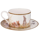 Чайная пара из фарфора с изображением собаки и зайцев 300 мл Hunting Porcelain Collection варинант исполнения - 1 | Loft Concept в Саратове
