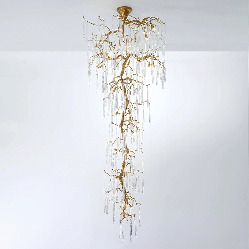 Люстра большая каскадная с прозрачными подвесками в форме капель Droplet Chandelier Золотой Прозрачный Люстра большая каскадная с прозрачными подвесками в форме капель Droplet Chandelier Золотой Прозрачный в Саратове | Loft Concept