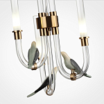 Подвесной светильник с 3-мя прозрачными изогнутыми трубками и декоративными птичками Ganthea варинант исполнения - 5 | Loft Concept в Саратове