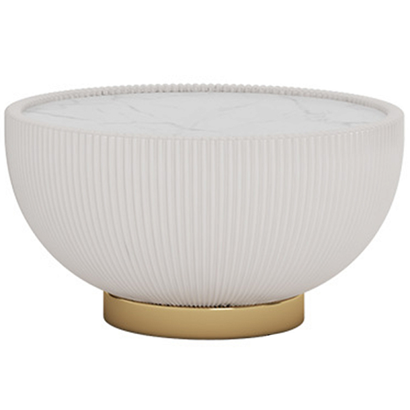 Круглый кофейный стол Ruelly White Coffee Table Белый Белый Мрамор Bianco Латунь в Саратове | Loft Concept 