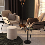 Банкетка круглая бежевый велюр на 4-х металлических ножках черного цвета SANJAY варинант исполнения - 5 | Loft Concept в Саратове