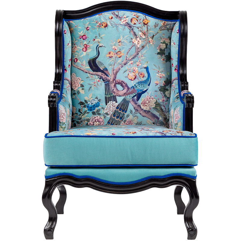 Кресло из натурального бука бирюзовое с изображением птиц и цветов Turquoise Chinoiserie Garden Armchair Мульти Бирюзовый Черный Кресло из натурального бука бирюзовое с изображением птиц и цветов Turquoise Chinoiserie Garden Armchair Мульти Бирюзовый Черный в Саратове | Loft Concept