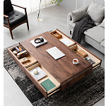 Кофейный стол из массива дерева с выдвижными ящиками Coffee Walnut Table варинант исполнения - 2 | Loft Concept в Саратове