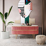 Дизайнерский комод овальный с розовой бархатной обивкой Edith варинант исполнения - 4 | Loft Concept в Саратове