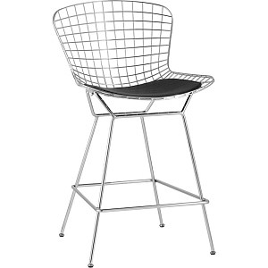Полубарный стул Bertoia Barstool Хромированный с Черной подушкой