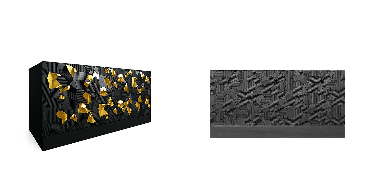 Комод малый инкрустированный золотым орнаментом Wooden Petals Gold Комод малый инкрустированный золотым орнаментом Wooden Petals Gold - Loft-Concept в Саратове