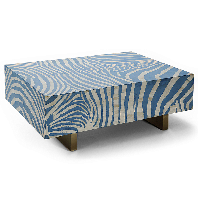 Кофейный стол Kenya Coffee Table Bone Inlay ZEBRA blue ivory ( слоновая кость ) Голубой Золотой в Саратове | Loft Concept 