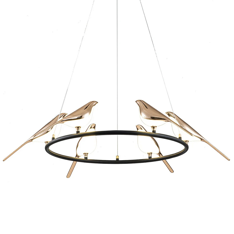 Подвесной светильник с декором в виде птиц Birds Ring Hanging Lamp Глянцевое золото Черный Подвесной светильник с декором в виде птиц Birds Ring Hanging Lamp Глянцевое золото Черный в Саратове | Loft Concept