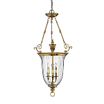 Подвесной светильник латунный с рифленым прозрачным плафоном и тремя свечеподобными лампами в классическом стиле Hinkley варинант исполнения - 1 | Loft Concept в Саратове