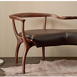 Кушетка с деревянным каркасом и сиденьем из коричневой натуральной кожи Moon Walnut Furniture варинант исполнения - 1 | Loft Concept в Саратове