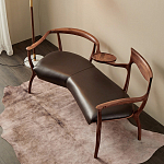 Кушетка с деревянным каркасом и сиденьем из коричневой натуральной кожи Moon Walnut Furniture варинант исполнения - 7 | Loft Concept в Саратове