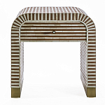 Тумбочка прикроватная с ящиком Tofino Stripes Bone Inlay Bedside Beige варинант исполнения - 1 | Loft Concept в Саратове