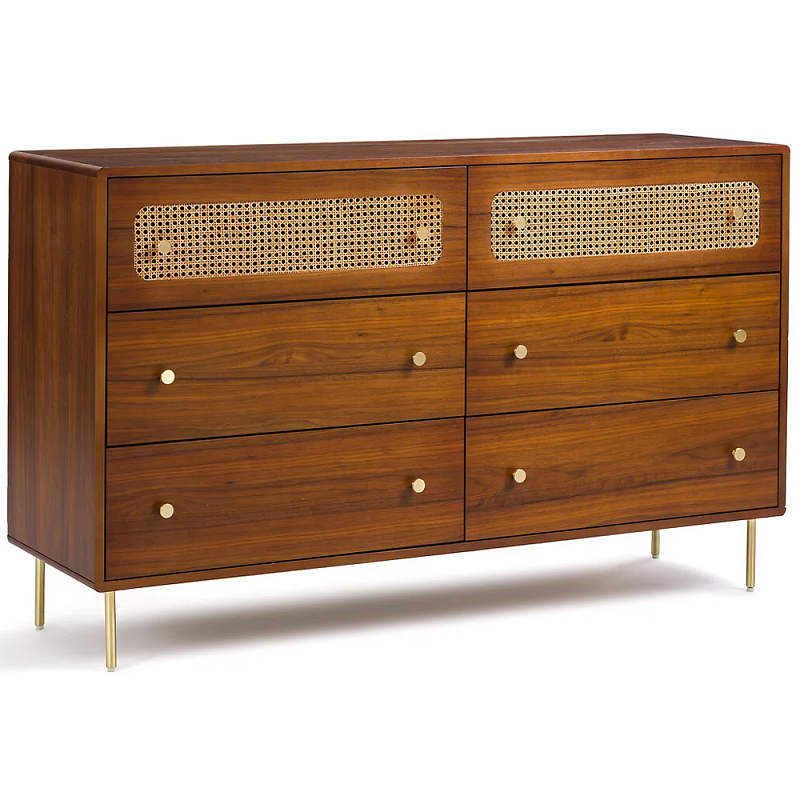 Комод с 6-ю ящиками с декором из ротанга Degarmo Chest of Drawers Коричневый Латунь Древесина Комод с 6-ю ящиками с декором из ротанга Degarmo Chest of Drawers Коричневый Латунь Древесина в Саратове | Loft Concept