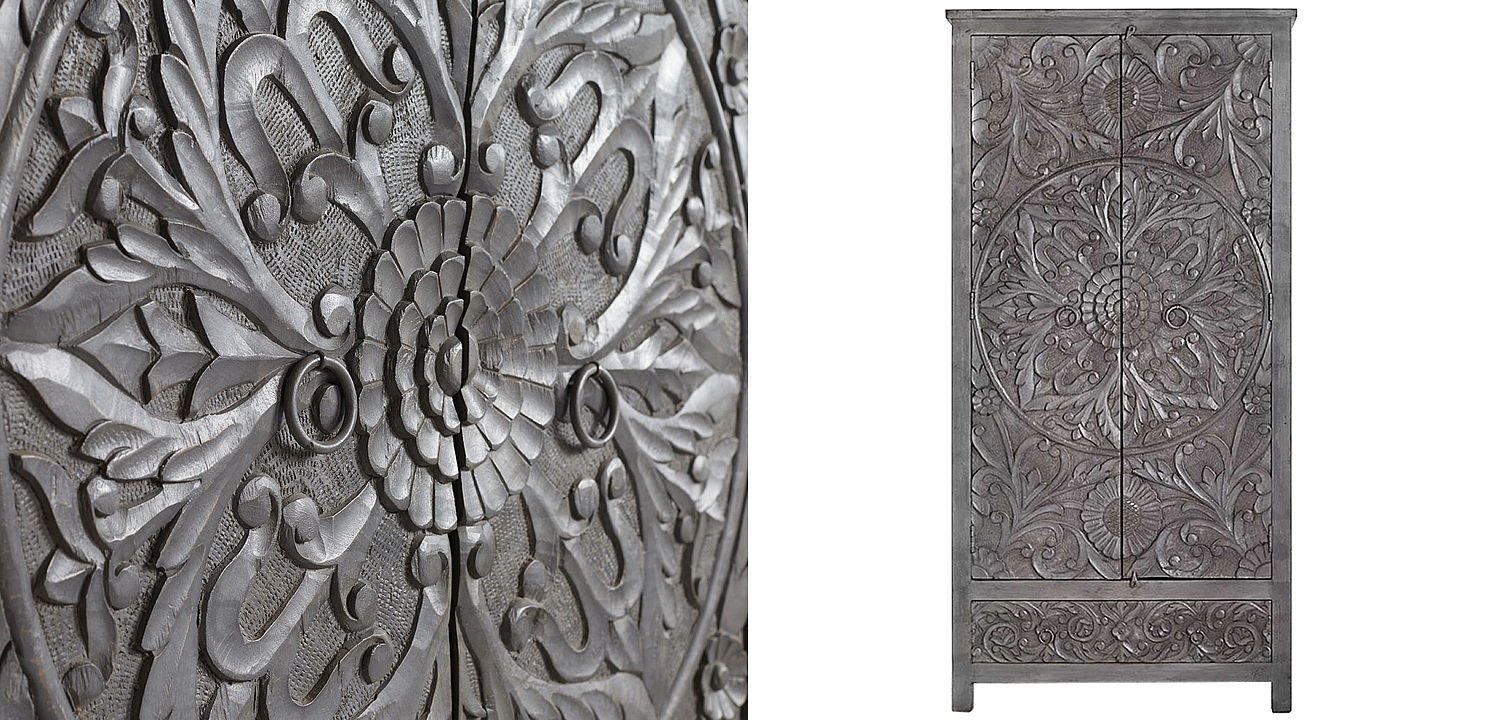 Шкаф Indian Antique White Furniture Cupboard Devan серый Шкаф Indian Antique White Furniture Cupboard Devan серый - Loft-Concept в Саратове