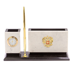 Настольный письменный набор из мрамора с часами и ручкой Marble Accessory варинант исполнения - 1 | Loft Concept в Саратове