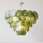 Люстра из зеленых стеклянных дисков с перламутровым эффектом Green Glowing Glaze варинант исполнения - 2 | Loft Concept в Саратове