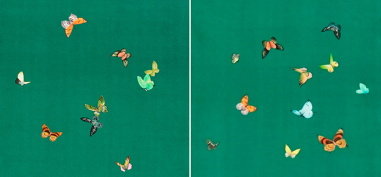 Обои ручная роспись Butterflies Emerald on green dyed paper Обои ручная роспись Butterflies Emerald on green dyed paper - Loft-Concept в Саратове
