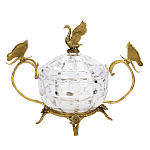 Конфетница из прозрачного рельефного стекла с ручками в виде стрекоз и фигуркой лебедя Eden Garden варинант исполнения - 1 | Loft Concept в Саратове