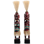 Комплект из 2-х деревянных статуэток Asmat Straw Headdress Statuettes Red Turquoise Tattoo варинант исполнения - 4 | Loft Concept в Саратове