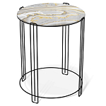 Стол журнальный круглый с серой столешницей из стекла на 4-х черных ножках Gray and Gold Marble варинант исполнения - 1 | Loft Concept в Саратове