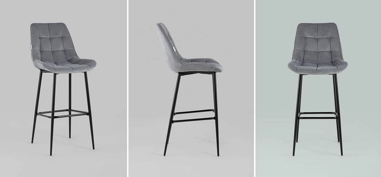 Стул Полубарный NANCY Chair посадка 75 см Серый Велюр Стул Полубарный NANCY Chair посадка 75 см Серый Велюр - Loft-Concept в Саратове