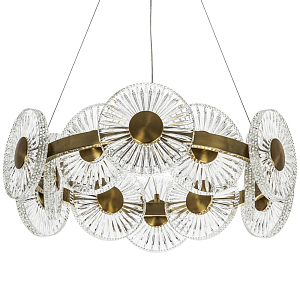 Люстра с круглыми рельефными плафонами Glass Peonies Brass Chandelier