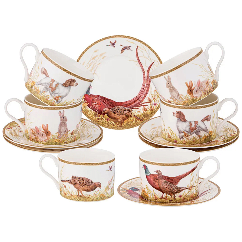 Чайный набор с изображением животных на 6 персон 12 предметов Hunting Porcelain Collection Белый Мульти Чайный набор с изображением животных на 6 персон 12 предметов Hunting Porcelain Collection Белый Мульти в Саратове | Loft Concept