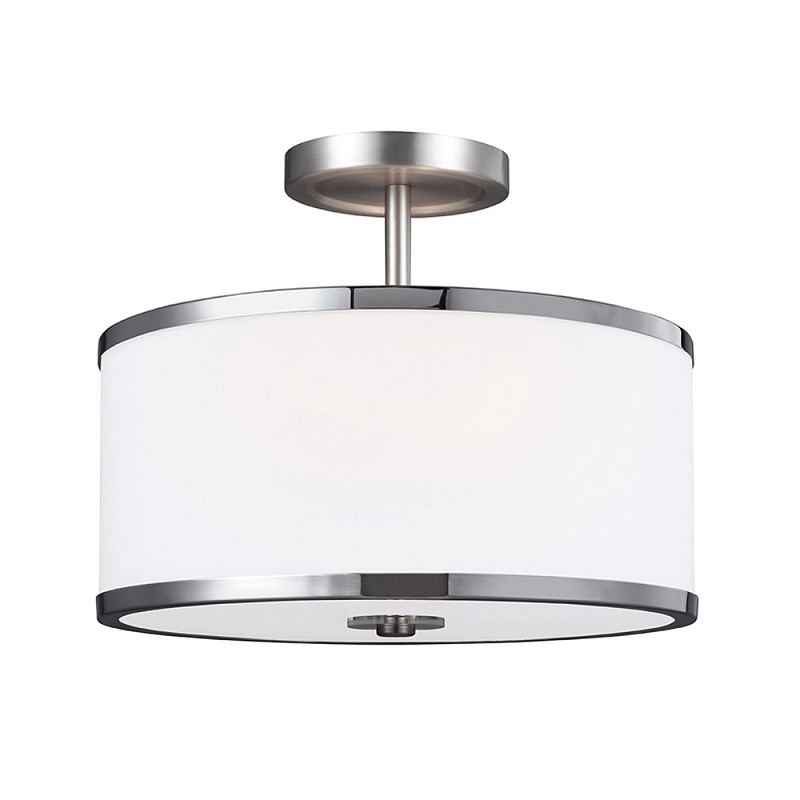 Потолочный светильник с цилиндрическим плафоомн из опалового матового стекла с металлическим обручем Feiss Никель Белый Хром в Саратове | Loft Concept 