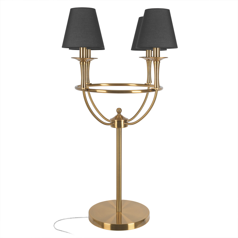 Настольная лампа на металлическом основании бронзового цвета с 4-мя черными конусовидными абажурами Dignity Черный Бронза в Саратове | Loft Concept 