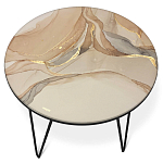 Стол журнальный с круглой столешницей из стекла на 3-х черных ножках Beige Marble варинант исполнения - 2 | Loft Concept в Саратове