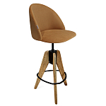 Барный стул со спинкой и металлической подставкой на 3-х деревянных ножках Горчичный Велюр Vendramin Chair варинант исполнения - 1 | Loft Concept в Саратове