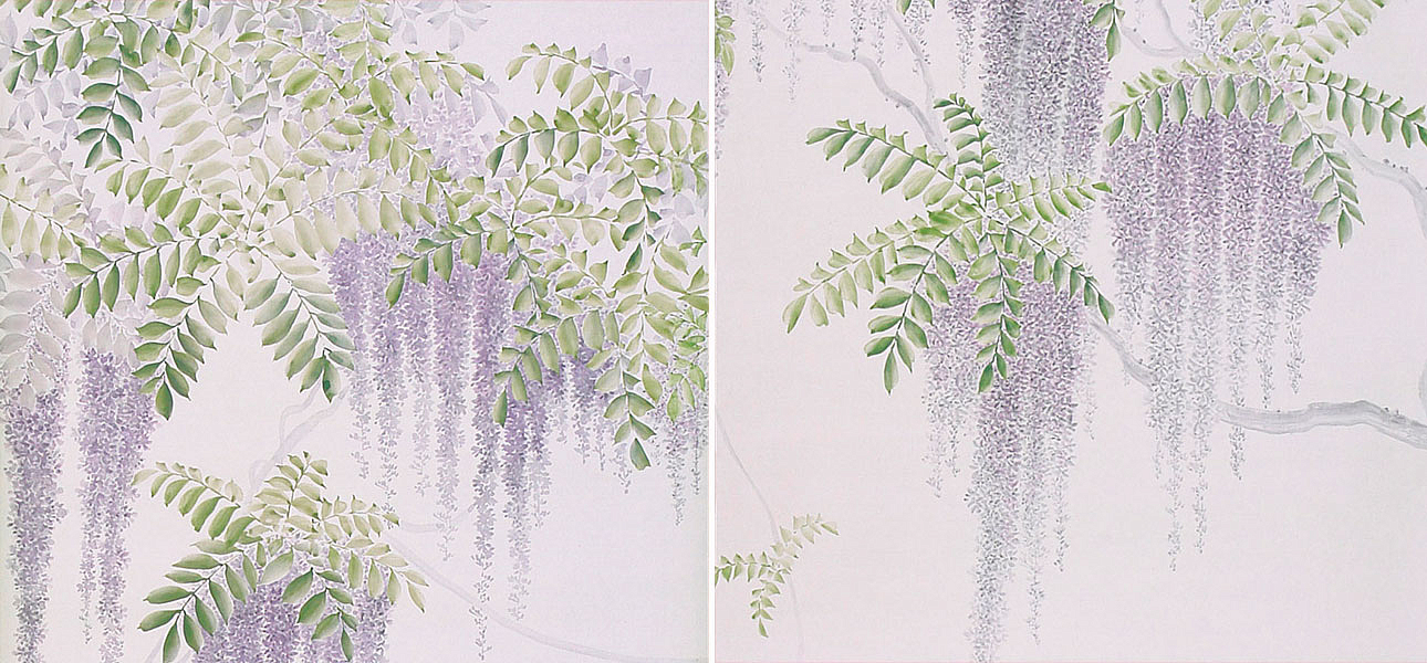 Обои в японском стиле Wisteria Lavender on Lilac Mica metallic Xuan paper Обои в японском стиле Wisteria Lavender on Lilac Mica metallic Xuan paper - Loft-Concept в Саратове