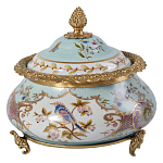 Шкатулка с крышкой из голубого фарфора с риунком птиц и цветов Blue Garden варинант исполнения - 1 | Loft Concept в Саратове