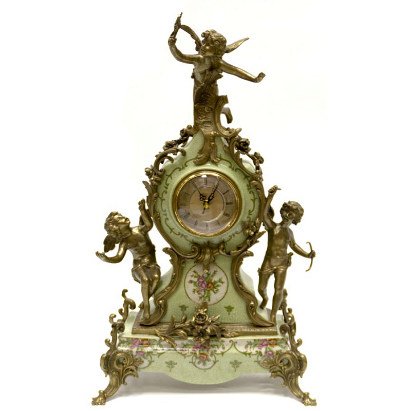 Часы Three Angels & Floral Ornament Зеленый шалфей Бронза Часы Three Angels & Floral Ornament Зеленый шалфей Бронза в Саратове | Loft Concept