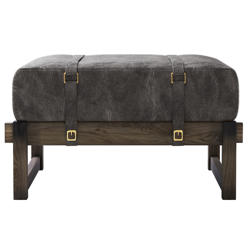 Пуф Duncan винтажная черная кожа  Черный Коричневый винтаж в Саратове | Loft Concept 