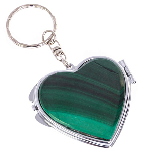 Зеркало брелок складное двухстороннее в форме сердца из натурального камня Малахит Stone Mirrors