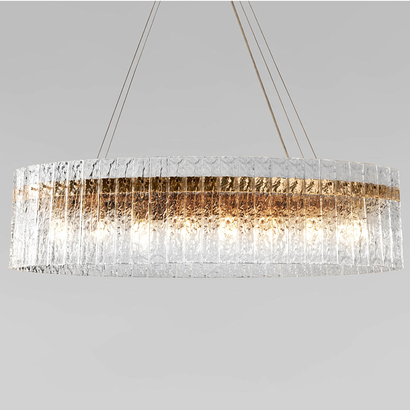 Люстра подвесная овальная с рельефным стеклом и металлическим основанием Textured Glass Chandelier Золотой Прозрачный Никель Люстра подвесная овальная с рельефным стеклом и металлическим основанием Textured Glass Chandelier Золотой Прозрачный Никель в Саратове | Loft Concept