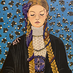 Панно ручная вышивка бисером Портрет девушки в голубых тонах варинант исполнения - 2 | Loft Concept в Саратове