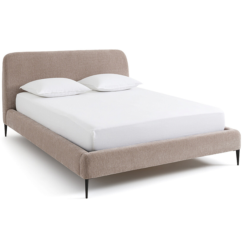 Кровать с обивкой велюр Hazel Velour Beige Bed Бежевый Черный Кровать с обивкой велюр Hazel Velour Beige Bed Бежевый Черный в Саратове | Loft Concept