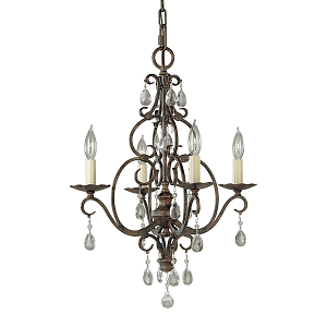 Люстра бронзового цвета с 4-мя лампами и подвесками из оптического стекла в классическом стиле Feiss