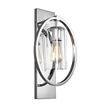 Бра цвета хром с круглой рамой и цилиндрическим прозрачным стеклянным плафоном на прямоугольном основании Feiss варинант исполнения - 1 | Loft Concept в Саратове