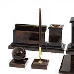 Настольный письменный набор с часами из природного камня обсидиана  Gift for Manager варинант исполнения - 4 | Loft Concept в Саратове