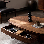 Кофейный стол овальный из дерева с 2-мя ящиками Coffee Walnut Table варинант исполнения - 7 | Loft Concept в Саратове