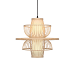 Подвесной светильник фигурный из деревянных прутьев с плафоном из натуральной ткани Light Inside the Cell варинант исполнения - 2 | Loft Concept в Саратове