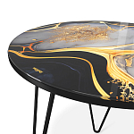 Стол журнальный с круглой столешницей из стекла Gold and Black Marble варинант исполнения - 3 | Loft Concept в Саратове
