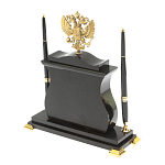 Часы настольные с Гербом России и 2-мя шариковыми ручками в комплекте Stone Clock варинант исполнения - 7 | Loft Concept в Саратове